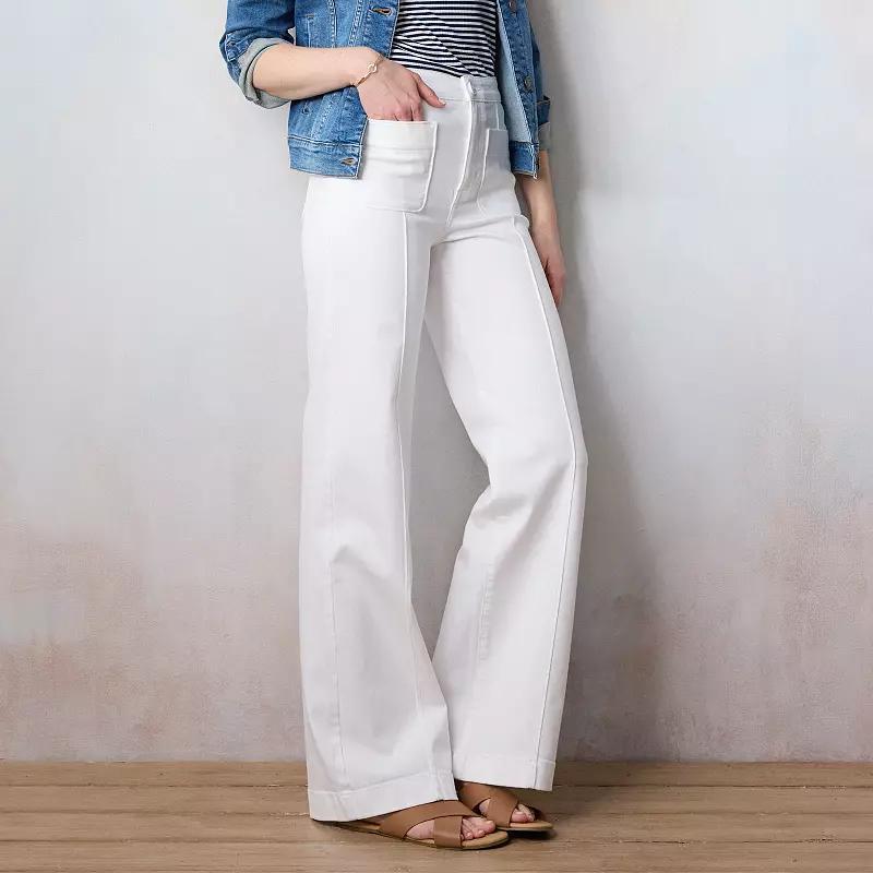 Womens LC Lauren Conrad Super High-Waisted Wide Leg Trouser Jeans Grey White Product Image