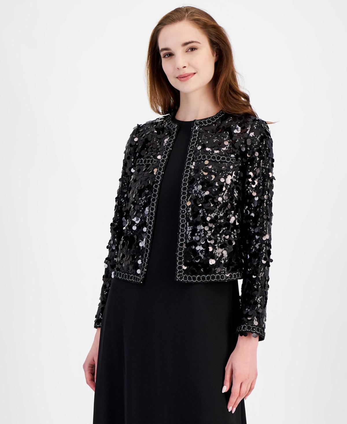 Anne Klein Womens Sequin Crewneck Jacket Product Image