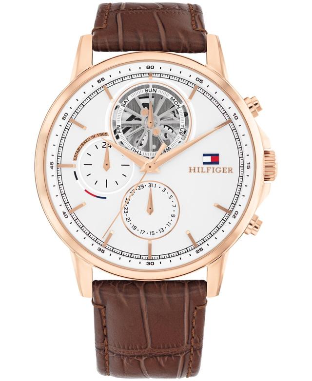 Tommy Hilfiger Mens Multifunction Brown Leather Watch 44mm - Brown Product Image