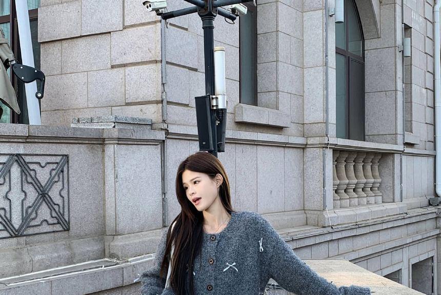 Round Neck Bow Cardigan Product Image