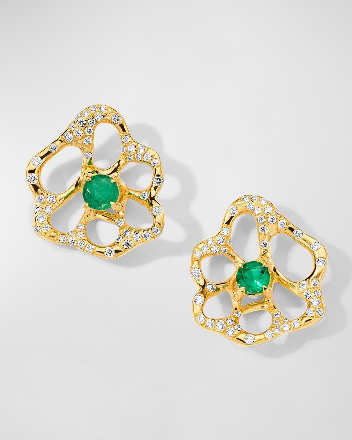 Womens Stardust 18K Yellow Gold, Emerald & 0.3 TCW Diamond Stud Earrings Product Image