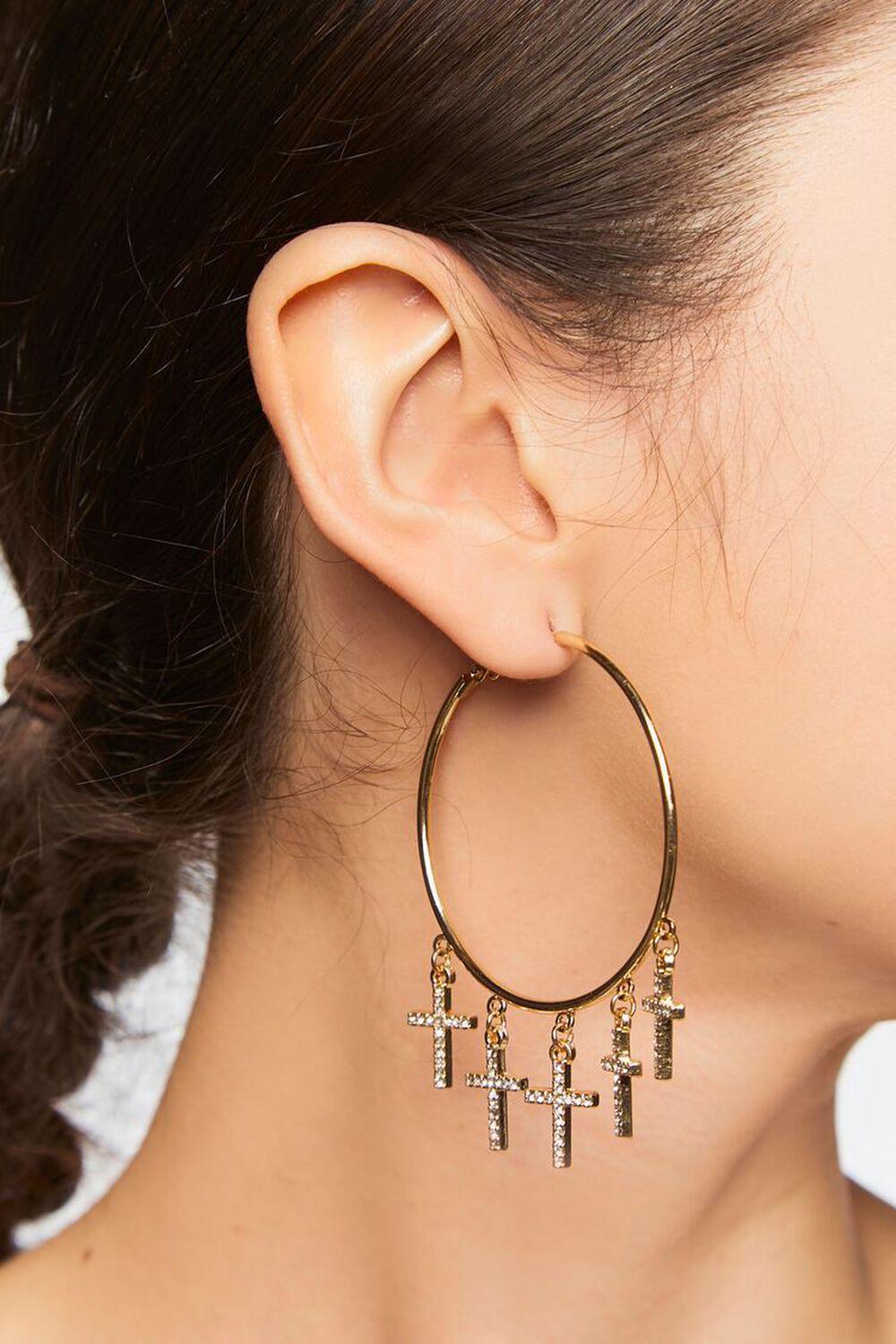 Rhinestone Cross Hoop Earrings | Forever 21 Product Image