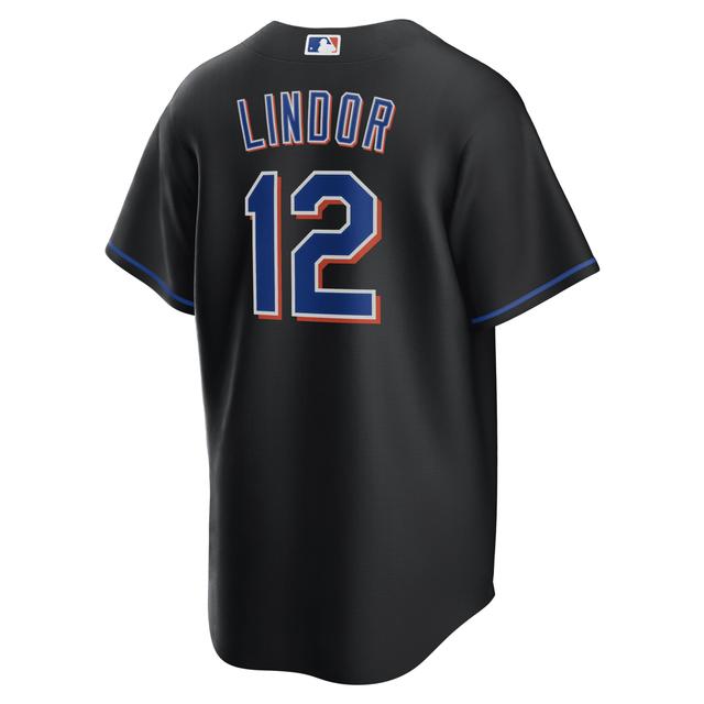 Nike Mens Francisco Lindor Nike Mets 2022 Replica Player Jersey - Mens Black/Black Product Image