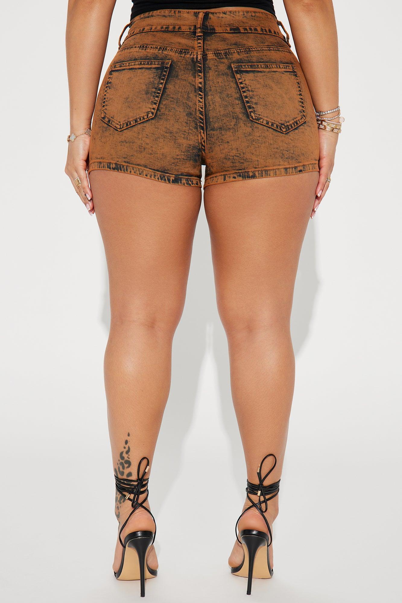 Hana High Stretch Denim Shorts - Rust Product Image