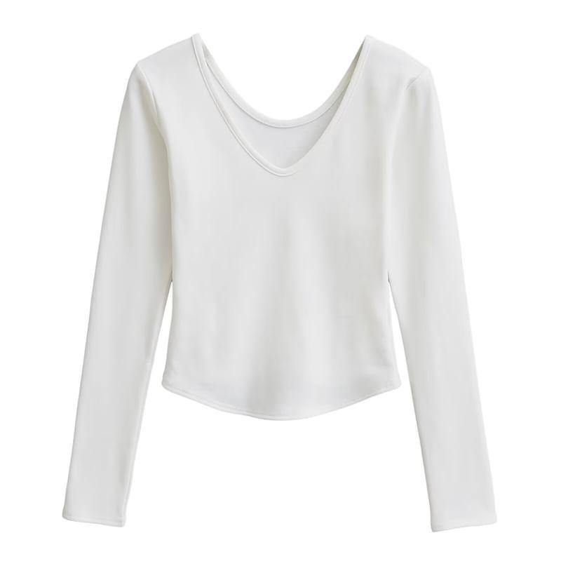 Long-Sleeve V-Neck Plain T-Shirt Product Image