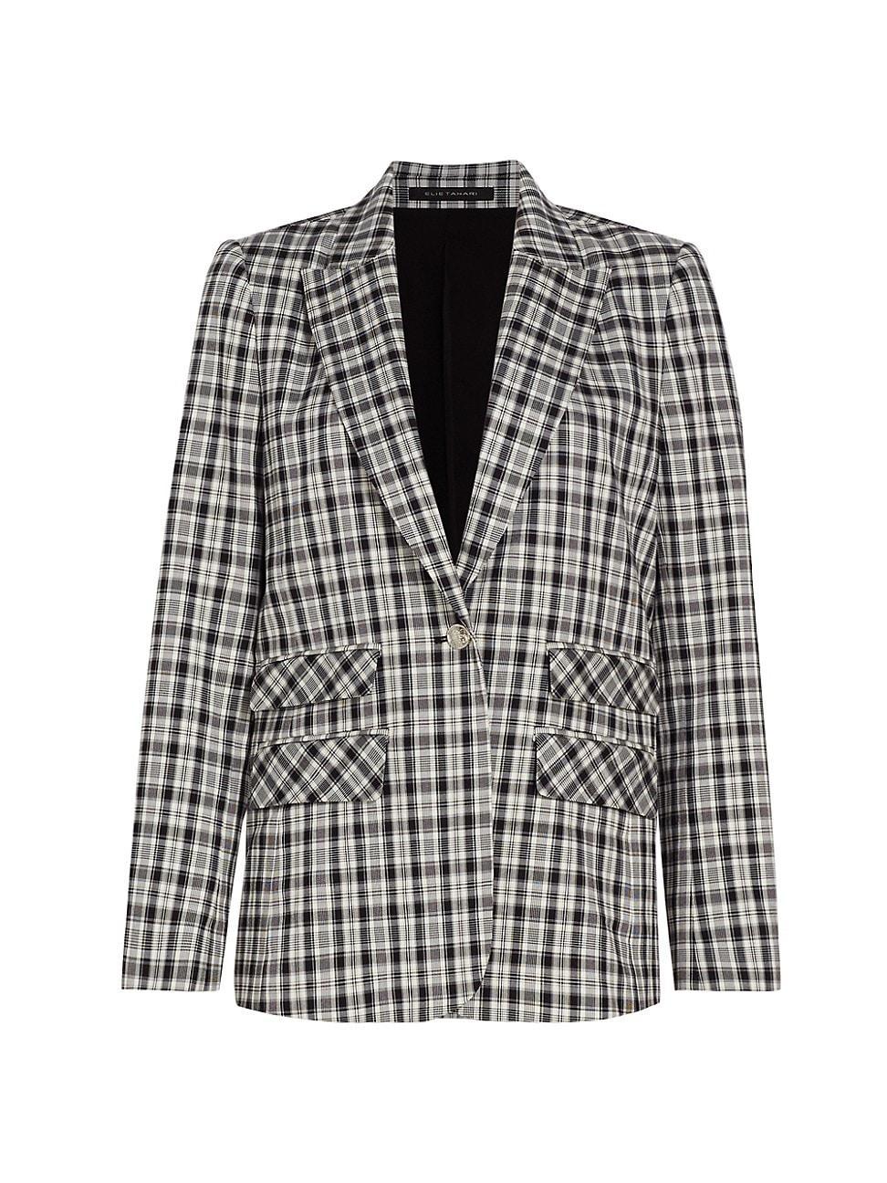 Womens Plaid Single-Button Blazer Product Image