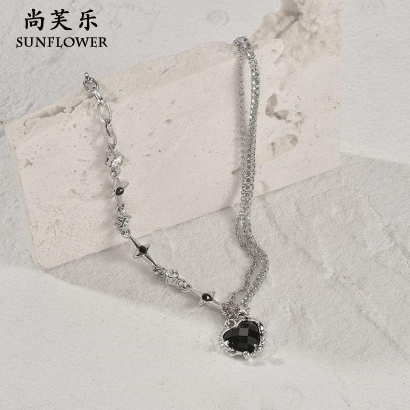 Heart Star Rhinestone Pendant Stainless Steel Necklace Product Image