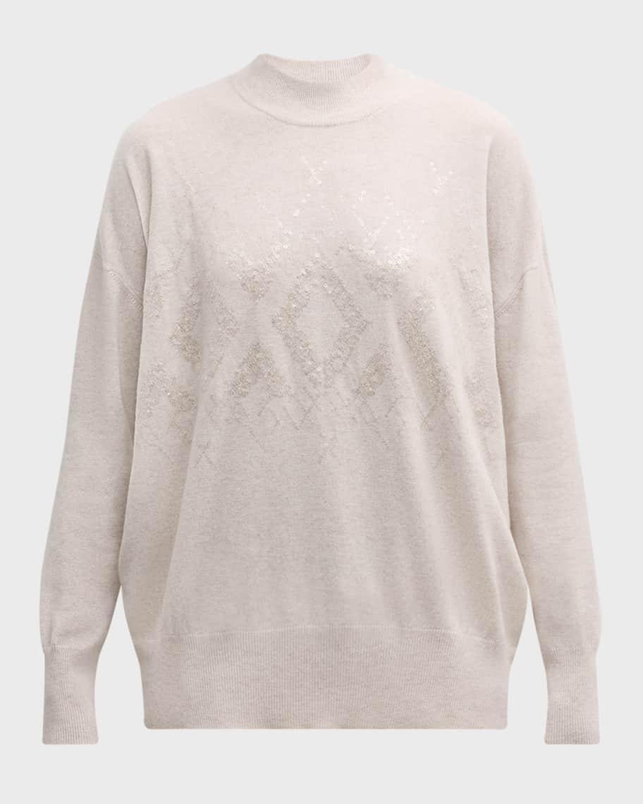 Mock-Neck Tonal Mountain Mosaic Sequin Cashmere Sweater Product Image