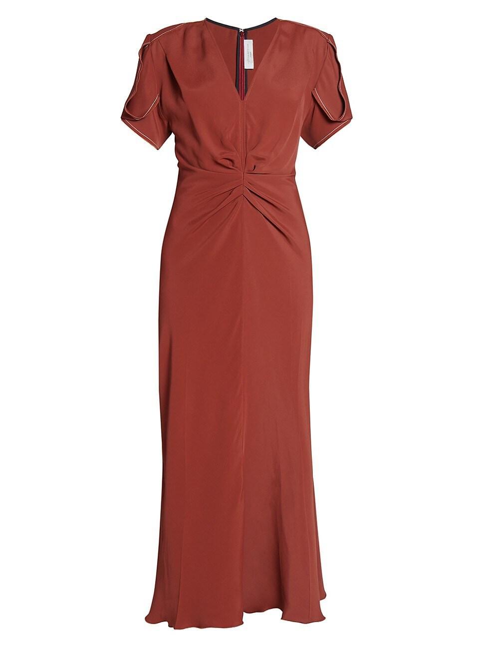 Womens Gathered V-Neck Midi-Dress Product Image