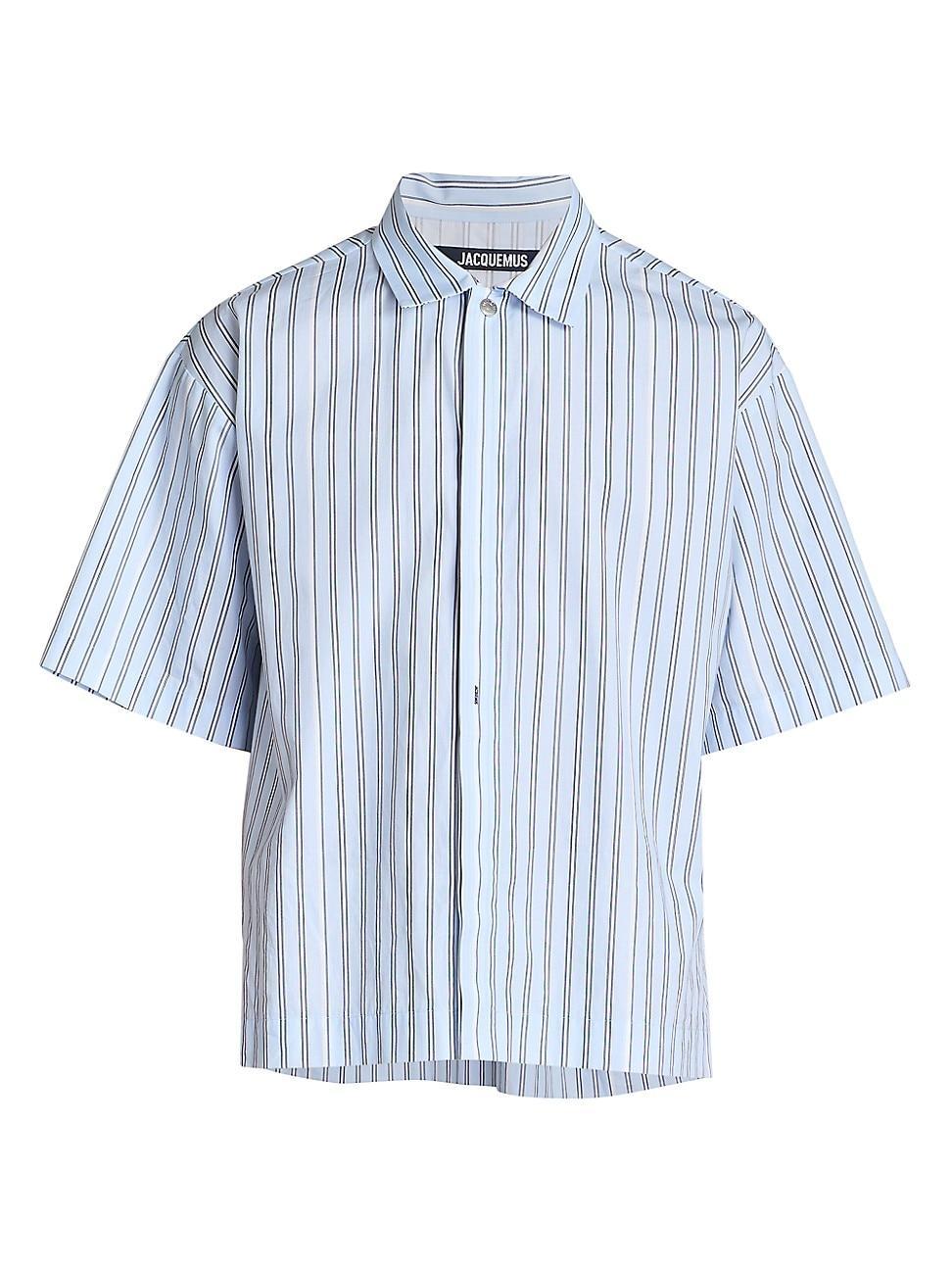 Mens Manches Courte Button-Front Cotton Shirt Product Image