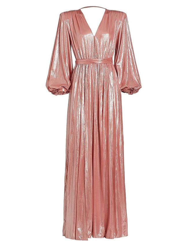 Womens Zoe Billowy-Sleeve V-Neck Metallic Gown Product Image