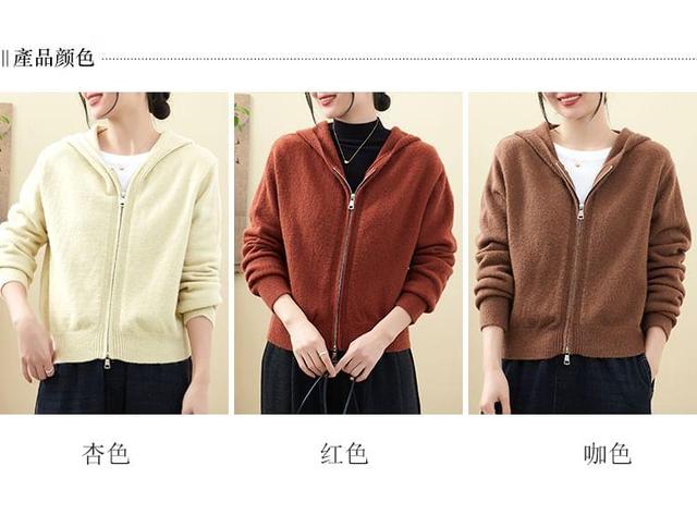 Plain Hooded Zip Cardigan Product Image