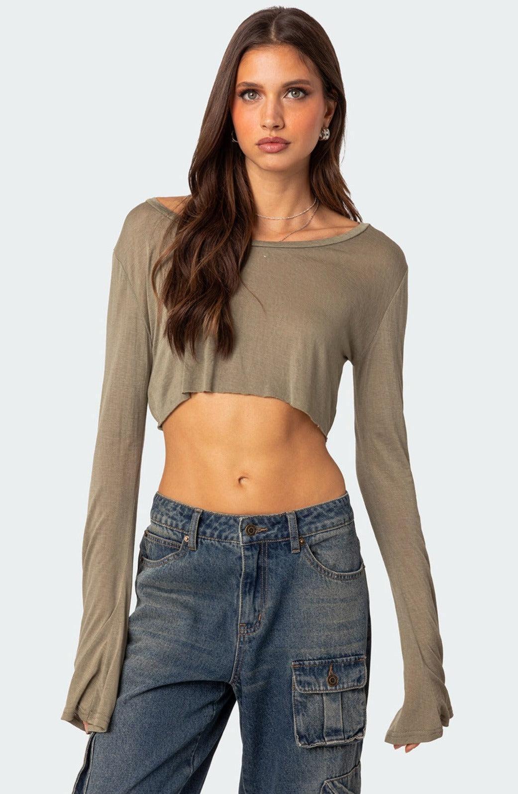 Sheer Raw Hem Crop Top Product Image