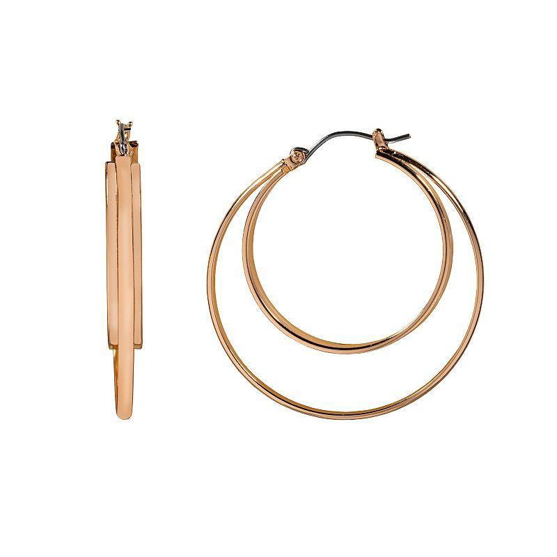 LC Lauren Conrad Gold Tone Double Row Nickel Free Hoop Earrings, Womens Product Image