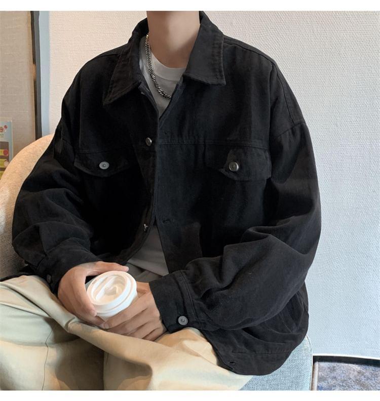 Collared Button-Up Plain Jacket Product Image