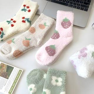 Printed Coral Fleece Crew Socks Product Image