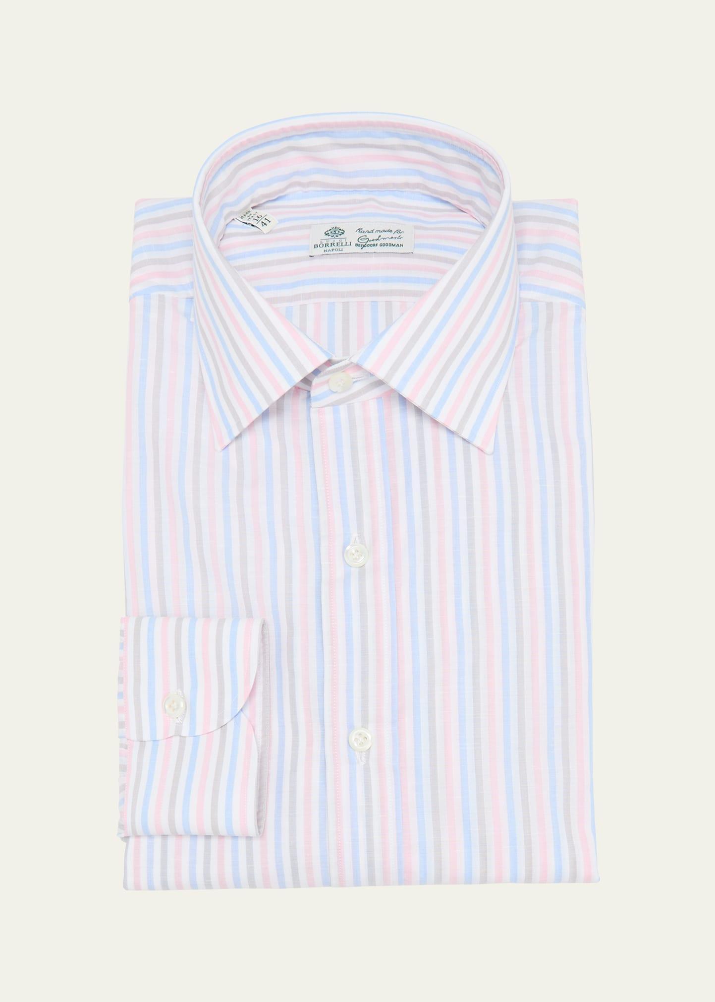 Mens Cotton and Linen Multi-Stripe Dress Shirt Product Image