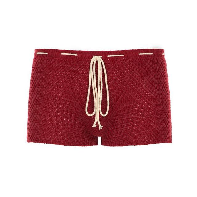 Low Waist Tie-Waist Knitted Mini Shorts Product Image