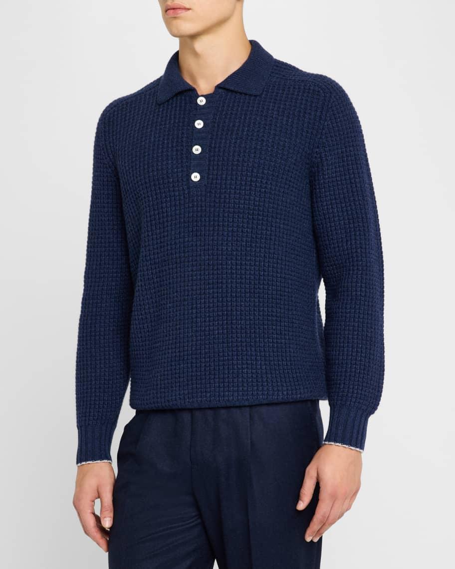 Mens Cashmere Waffle Stitch Polo Sweater Product Image