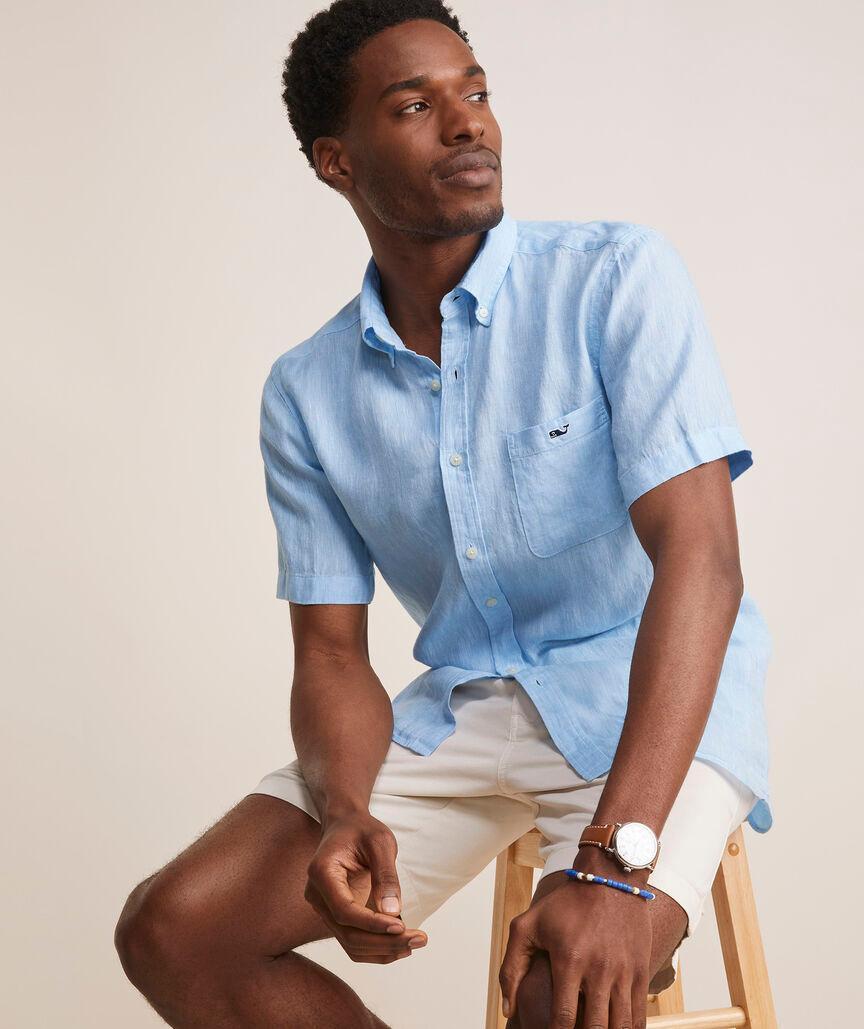 Linen Short-Sleeve Solid Shirt Product Image