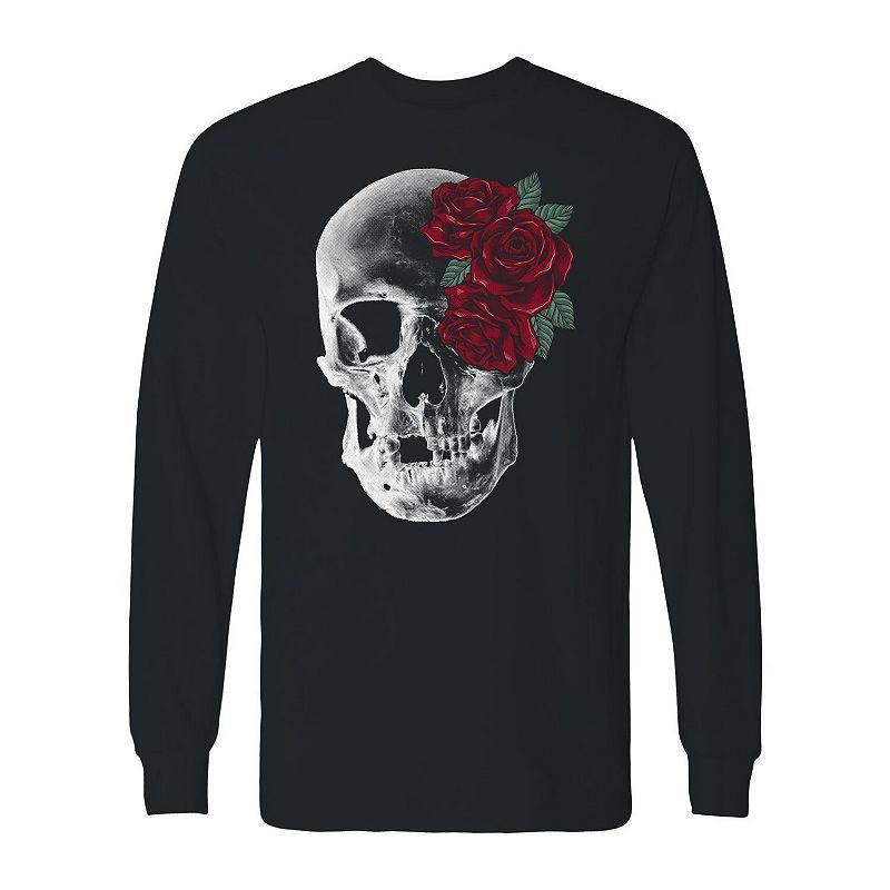 Mens Red Roses And Skull Long Sleeve Graphic Tee Product Image