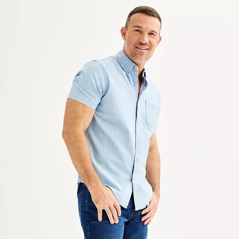 Mens Sonoma Goods For Life Short Sleeve Perfect Length Button Down Shirt Light Blue Product Image