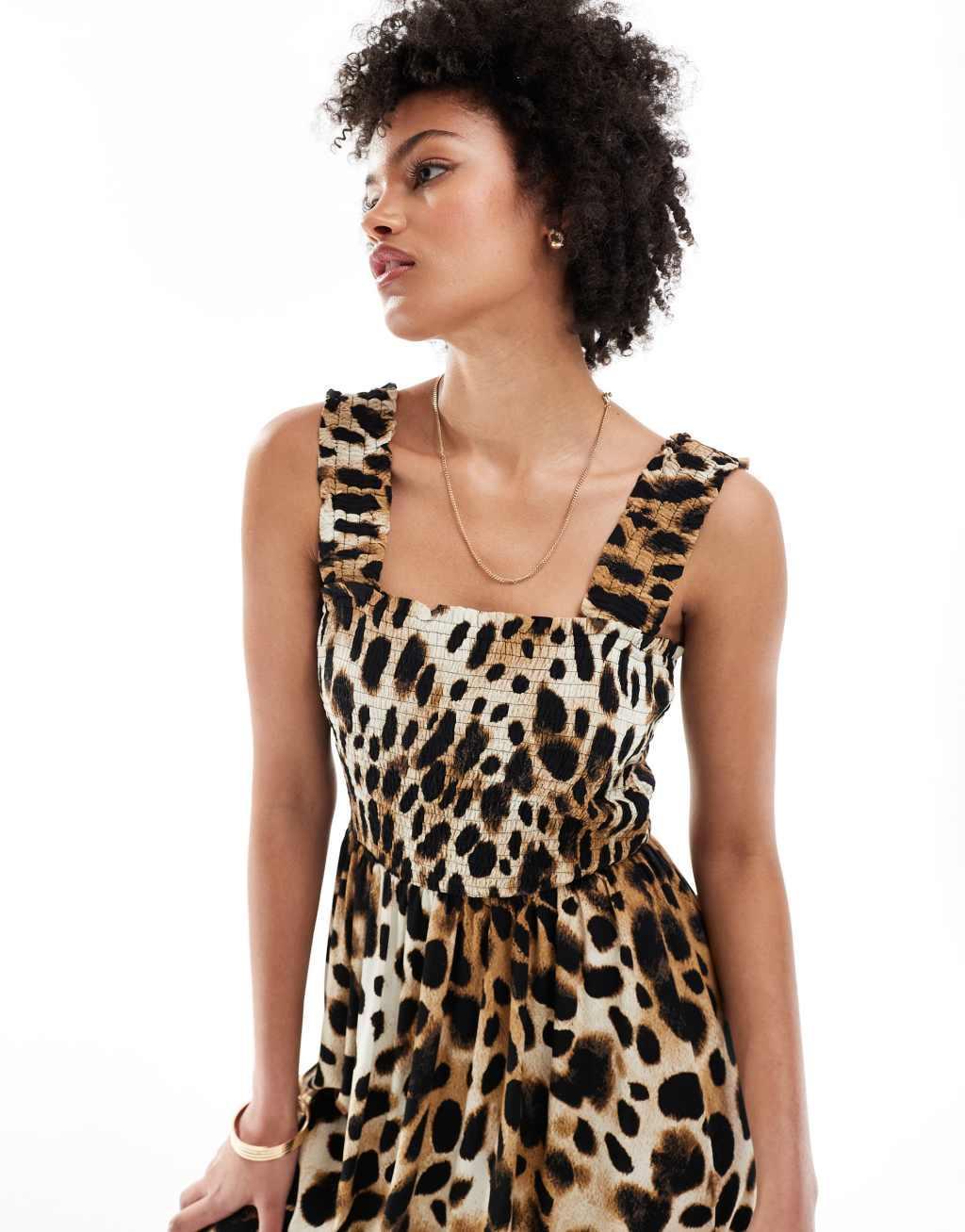 JDY Tall shirred top maxi dress in leopard print Product Image