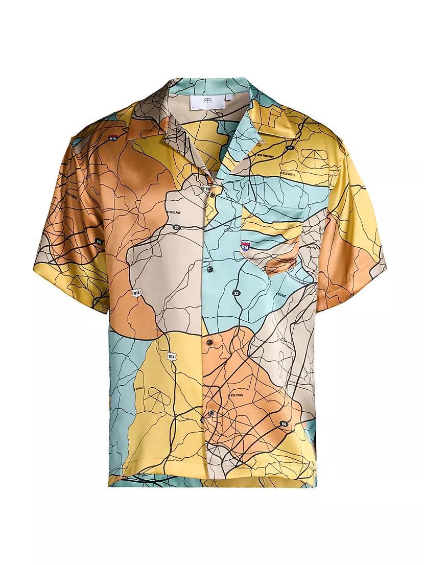 Road Map Print Silk Short-Sleeve Shirt Product Image