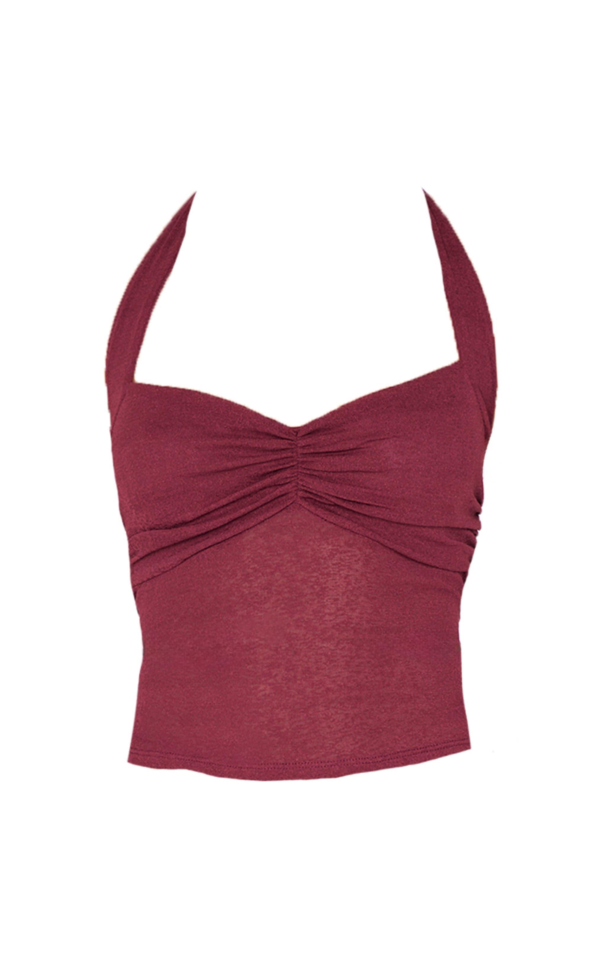 Burgundy Burnout Mesh Halterneck Top Product Image