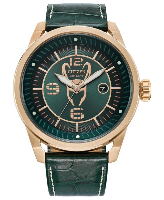 Men's Citizen Eco-DriveÂ® Â©Marvel Loki Green Strap Rose IP Watch with Green Dial (Model: Aw1363-06W) Product Image