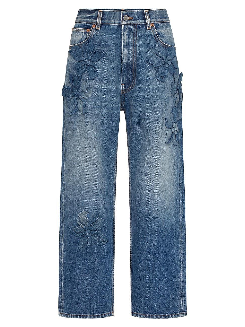 Womens Embroidered Denim Pants Product Image