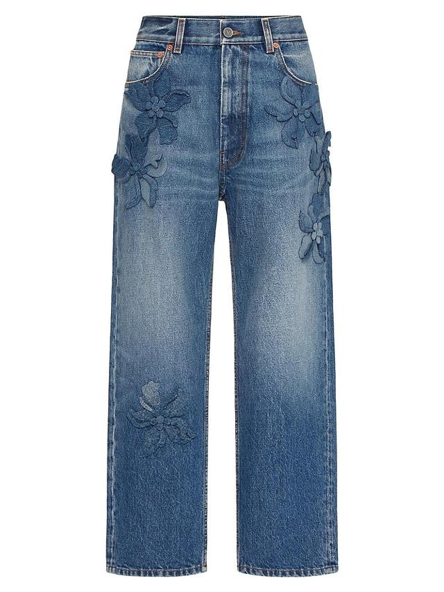 Womens Embroidered Denim Pants Product Image