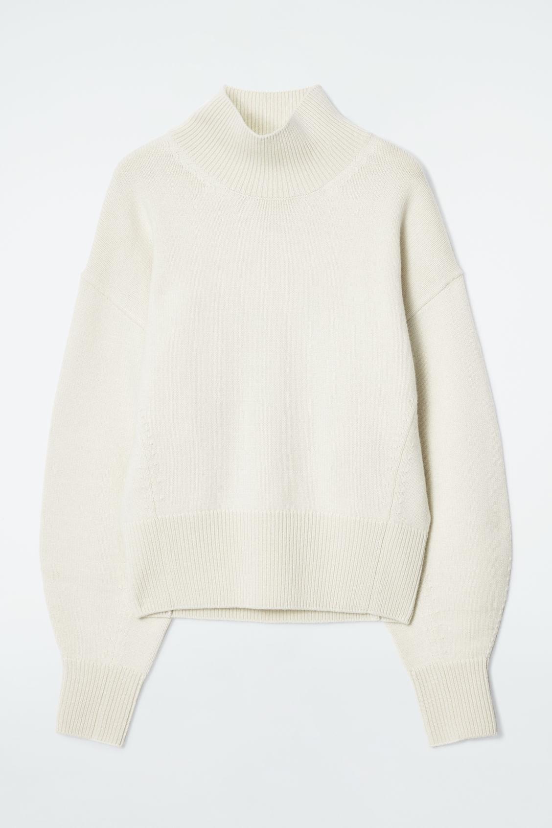 FUNNEL-NECK WAISTED WOOL SWEATER Product Image