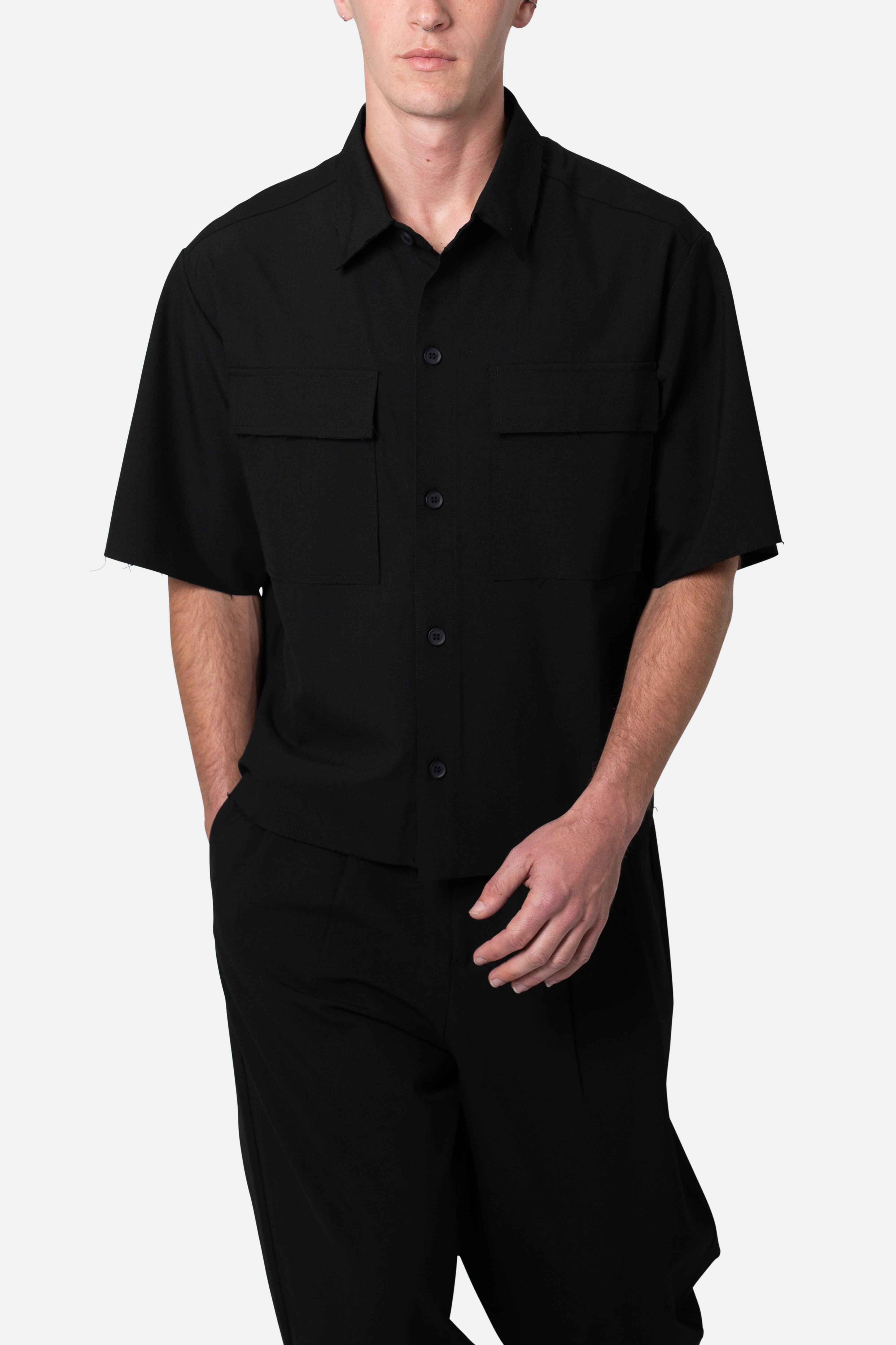 Cropped Woven Shirt - Black Product Image