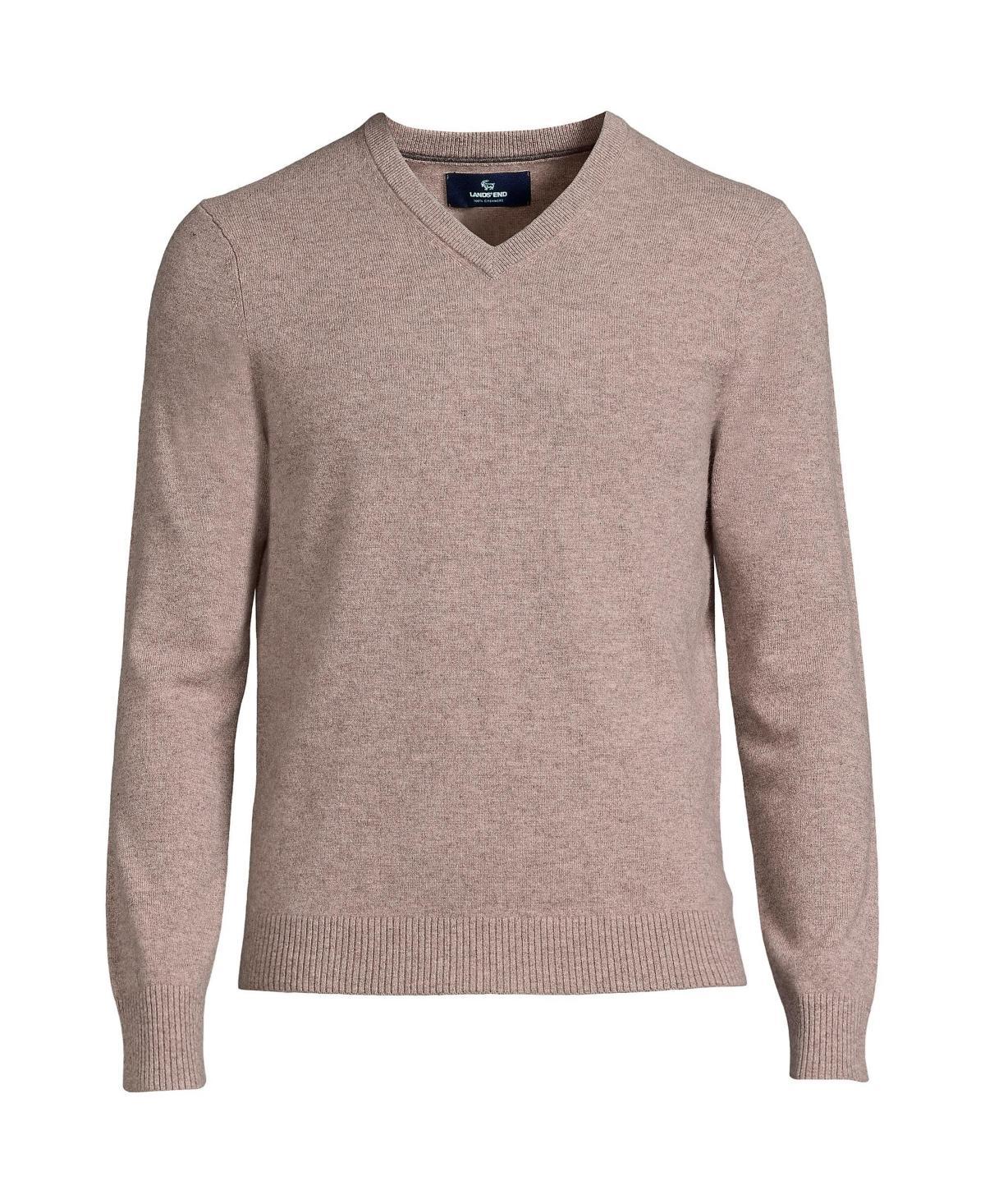 Big & Tall Lands End Fine-Gauge Cashmere V-neck Sweater, Mens Light Gray Grey Product Image