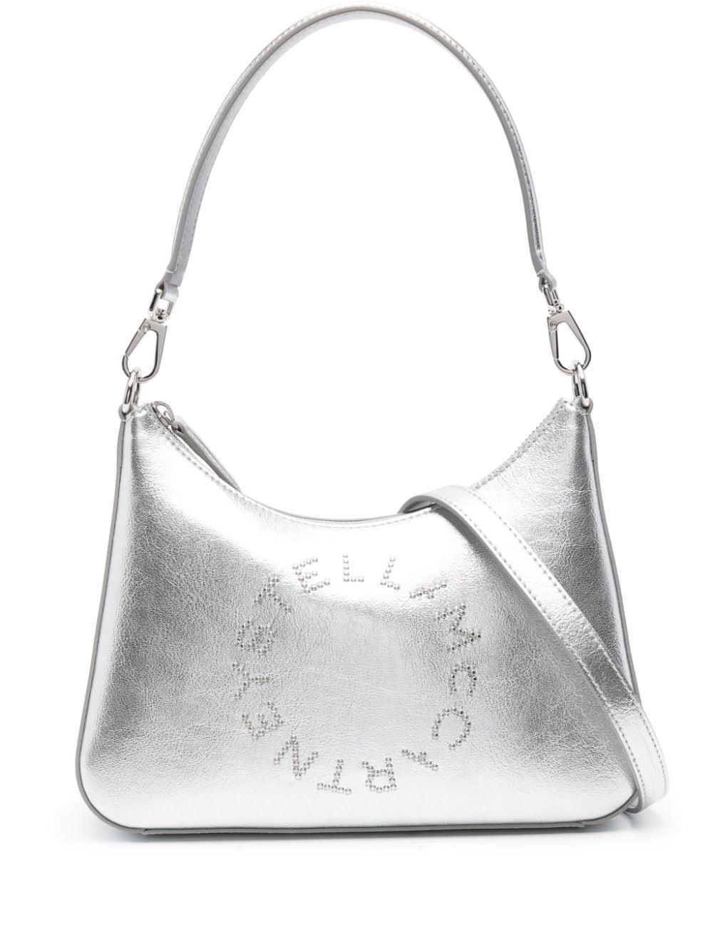 Logo Detailed Metallic Shoulder Bag In Silver Product Image