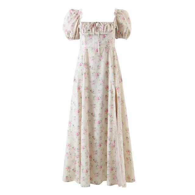 Cap-Sleeve Floral Print A-Line Dress Product Image