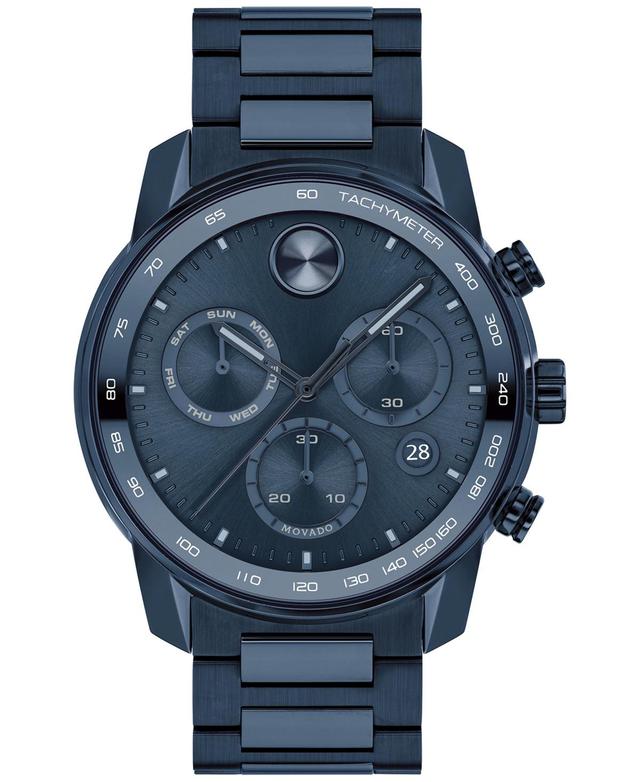 Movado Mens Bold Verso Swiss Chronograph Blue Stainless Steel Bracelet Watch 44mm - Blue Product Image