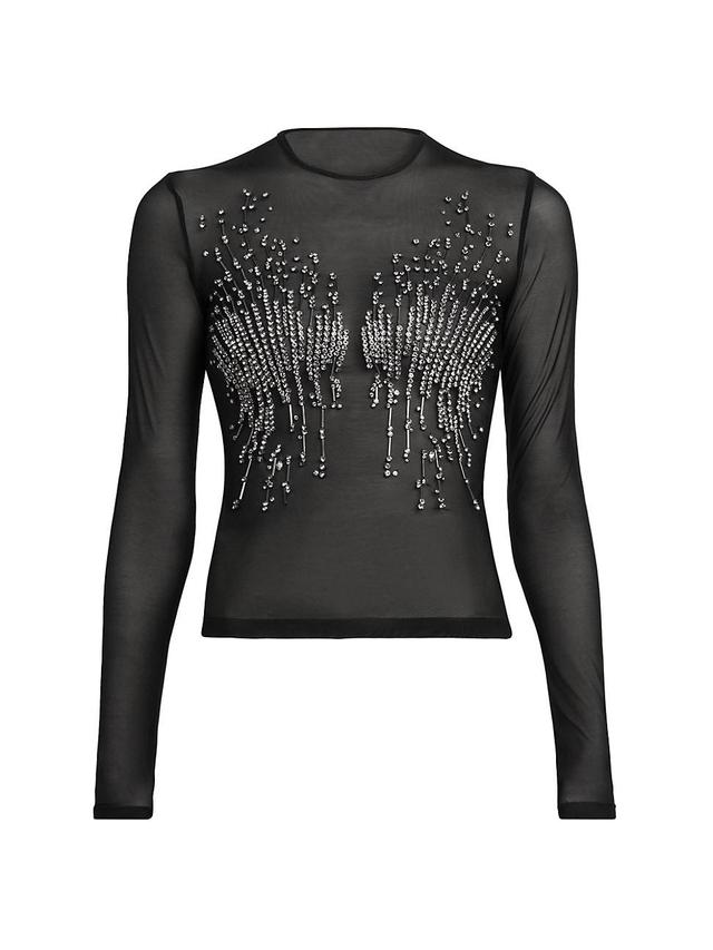 Womens Beaded Tulle Long-Sleeve Top Product Image