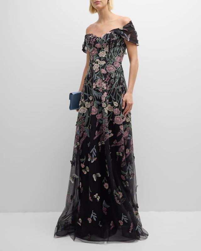 Floral-Embroidered Tulle Midi Dress Product Image