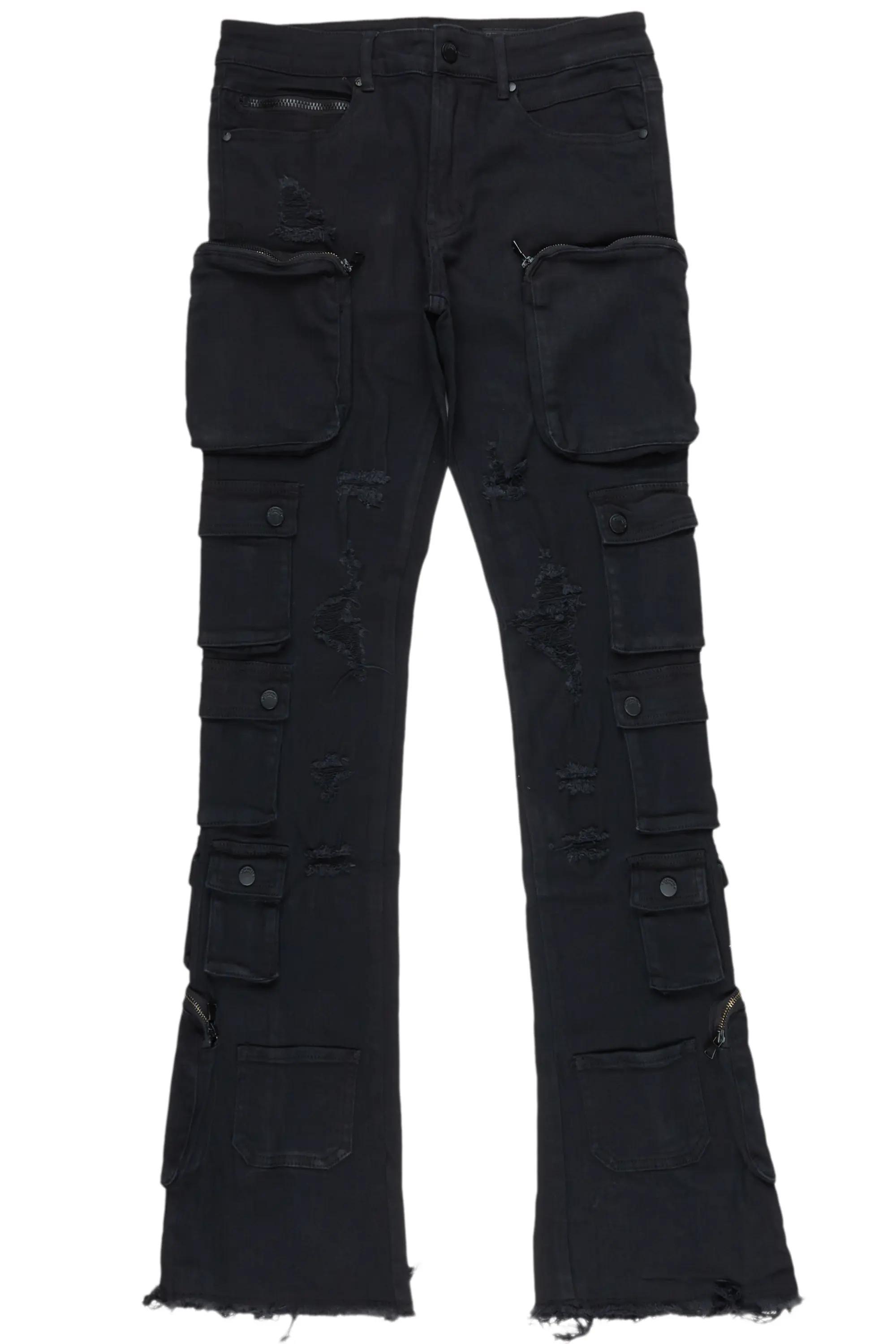 Konrad Black Cargo Stacked Flare Jean Male Product Image