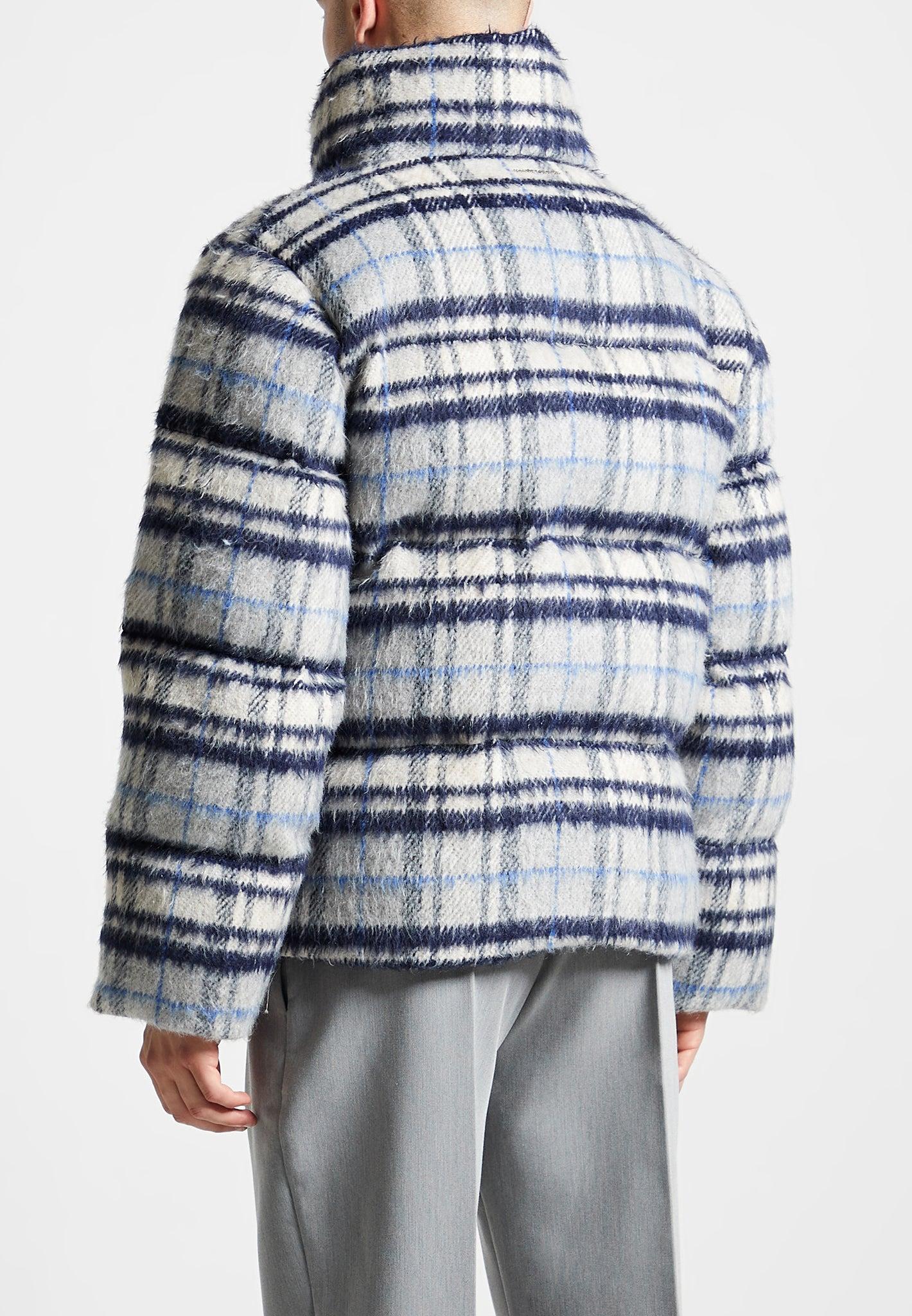 Brushed Check Puffer Jacket - Blue Male Product Image