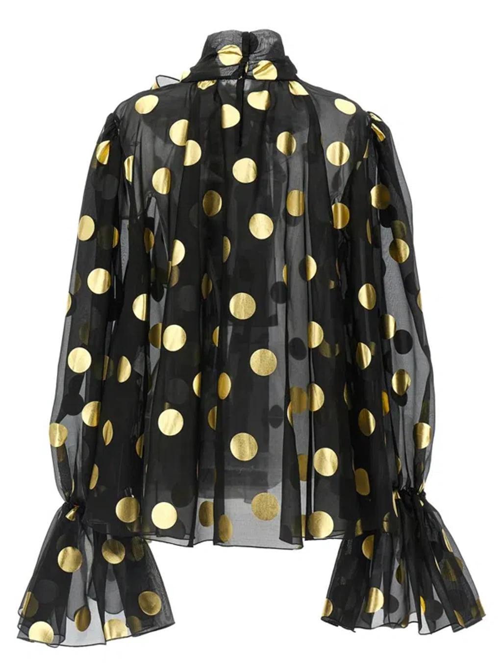 Polka Dot Lamé Blouse Shirt, Blouse Multicolor In Black Product Image