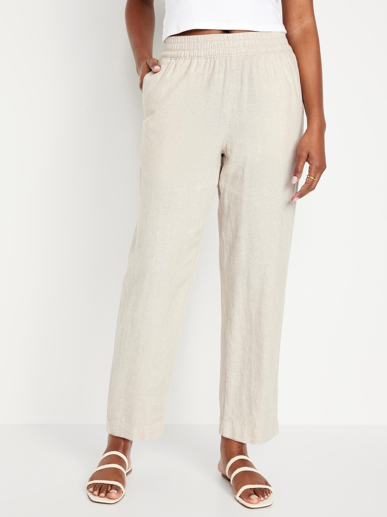 High-Waisted Linen-Blend Straight Pants for Women product image