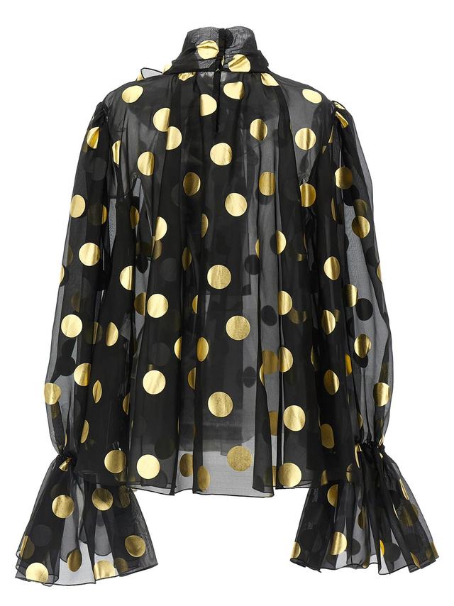 DOLCE & GABBANA Dolce&gabbana Silk Organza Lamé Polka Dot Blouse Women In Black Product Image