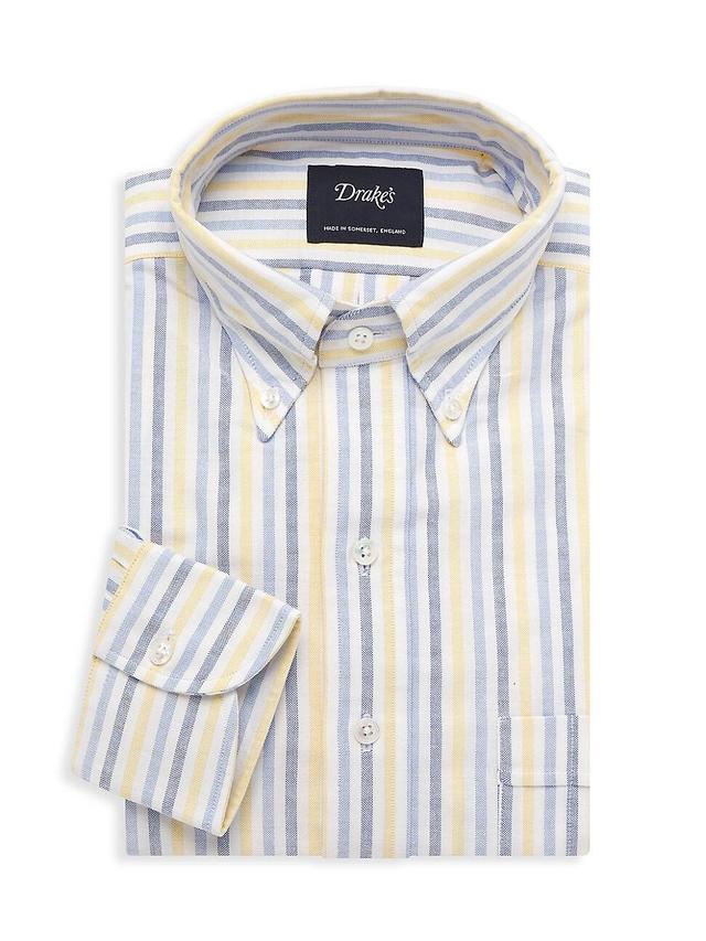 Drakes Thin Dual Stripe Cotton Oxford Button-Down Shirt Product Image