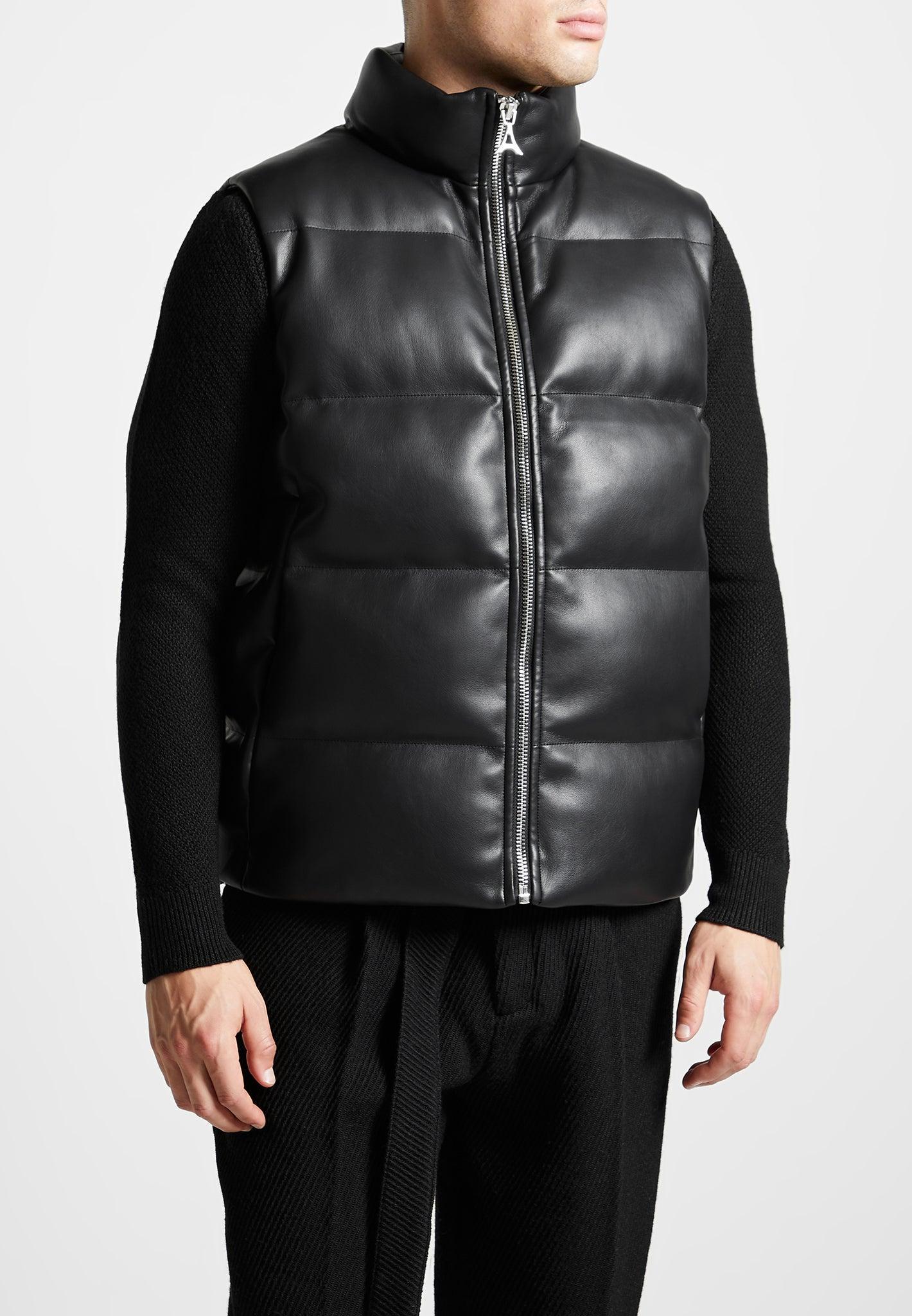 Leather Puffer Gilet - Black Male Product Image