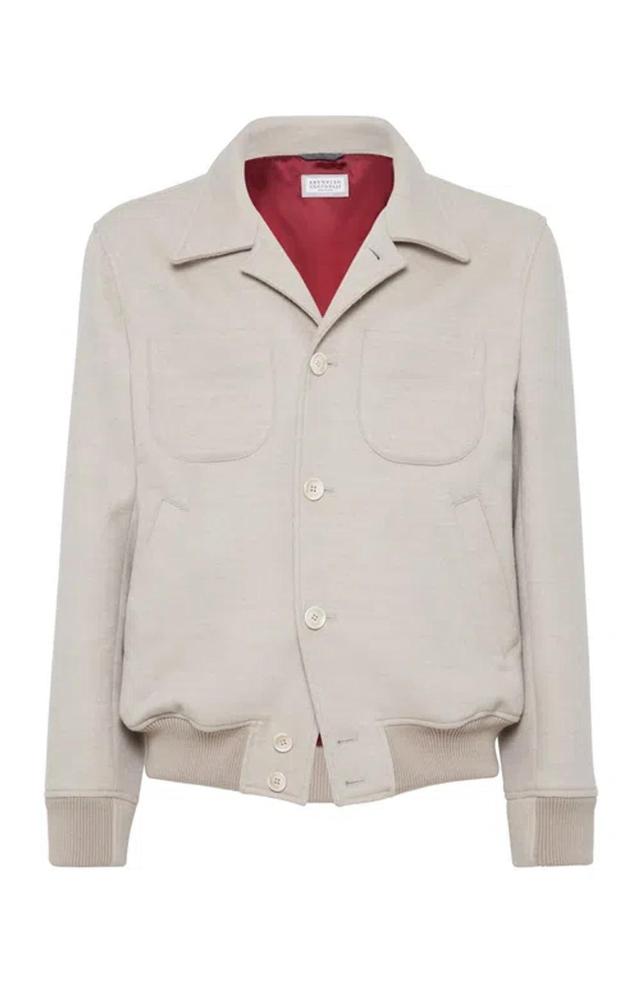 BRUNELLO CUCINELLI Long-sleeve Wool Shirt Jacket In Sand Product Image