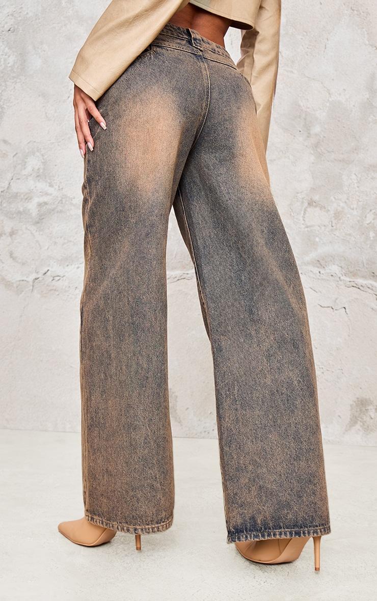 Brown Acid Wash Tinted Wide Leg Jeans Product Image