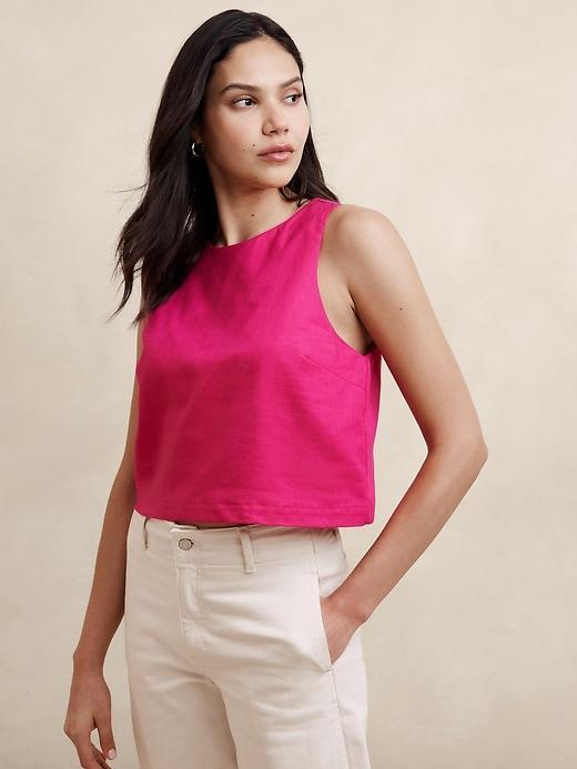 Linen-Blend Cropped Shell Product Image